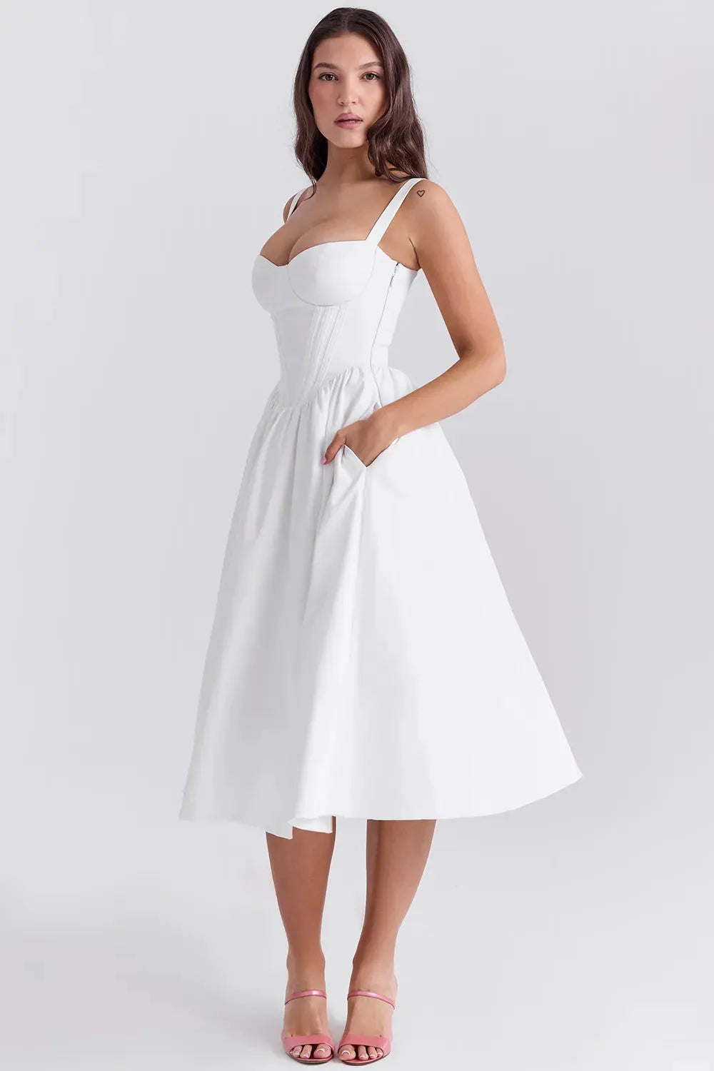 Vestido Midi Moldeador Blanco - Modelo Aghata